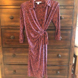 Motherhood Maternity Wrap Dress Small Coral Navy Blue NWOT